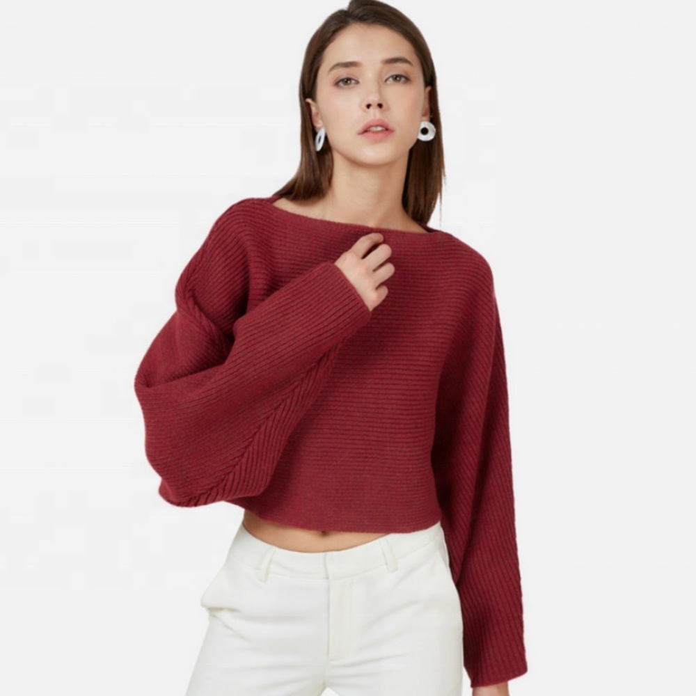 NWT Full Circle Trends Plus Size Burgundy Rib Knit Dolman Sleeve Sweater